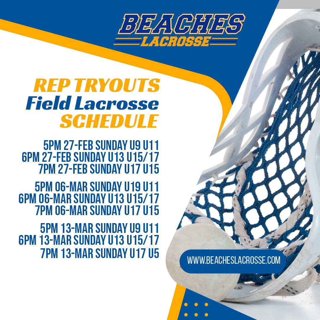 Just a reminder that our REP Field Lacrosse tryouts continue this Sunday! All participants must be registered through beacheslacrosse.com before attending. #beaches #lacrosse #fieldlacrosse #ridethetide