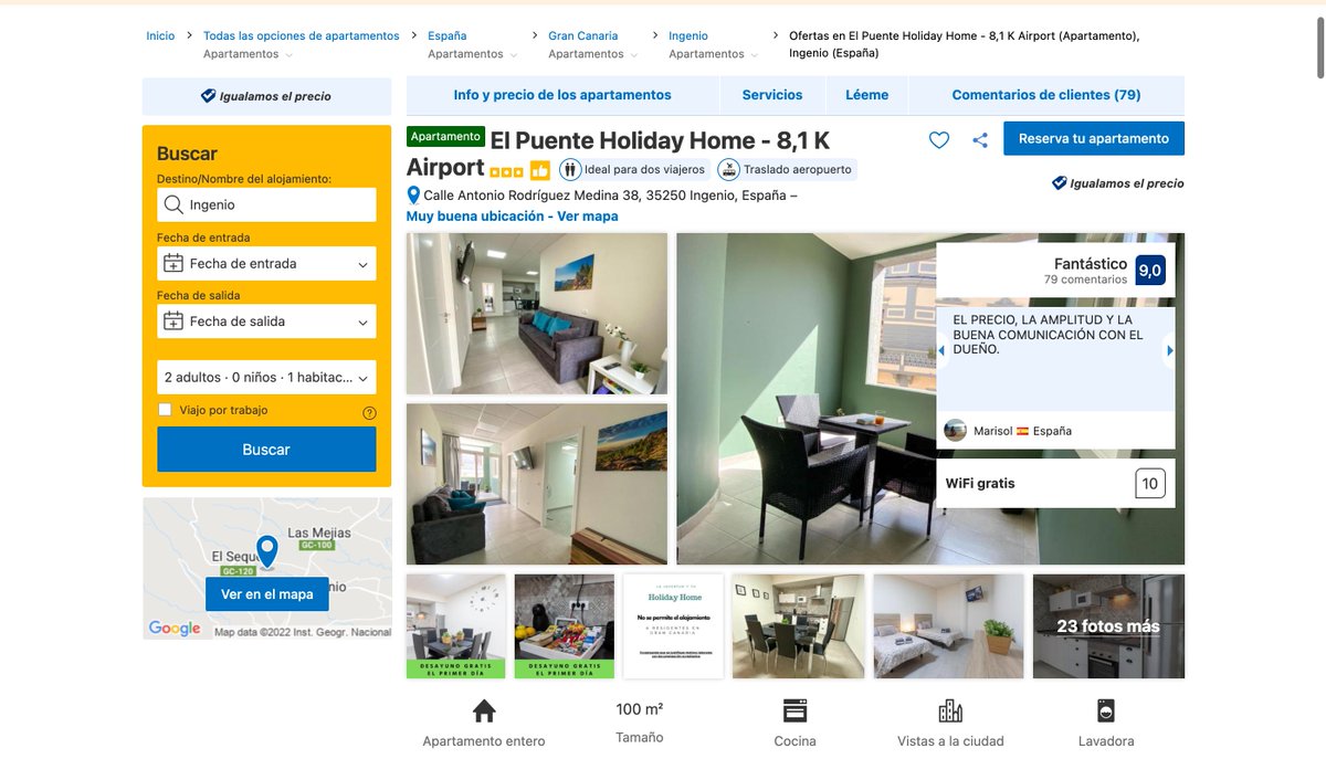 TeideTweet's tweet photo. Esto es un apartamento turístico en Ingenio, Gran Canaria. 

Entre las fotos aparece, bien clarito: NO SE PERMITE EL ALOJAMIENTO A RESIDENTES DE GRAN CANARIA.

Pero luego los canarios somos tan españoles como un albaceteño, claramente. Nos discriminan hasta en nuestras islas. https://t.co/yIGrOaov7z