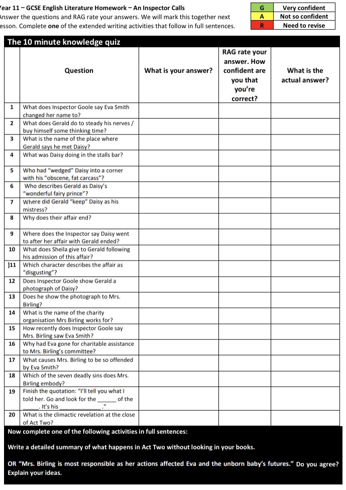 Mathew_Lynch44's tweet photo. ‘An Inspector Calls’ knowledge quizzes and extended writing tasks for each Act of the play. Help yourself if they might be useful 😊 #teamenglish https://t.co/QZK38izxX2 https://t.co/ncoTVjtM0X