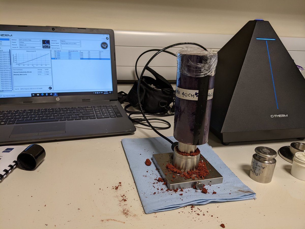 Geo_RussS's tweet photo. Testing the thermal properties of the Malawian #soil cores - measuring thermal conductivity and effusivity for the @CEPHaS_Soil project https://t.co/q0teVmrzH6