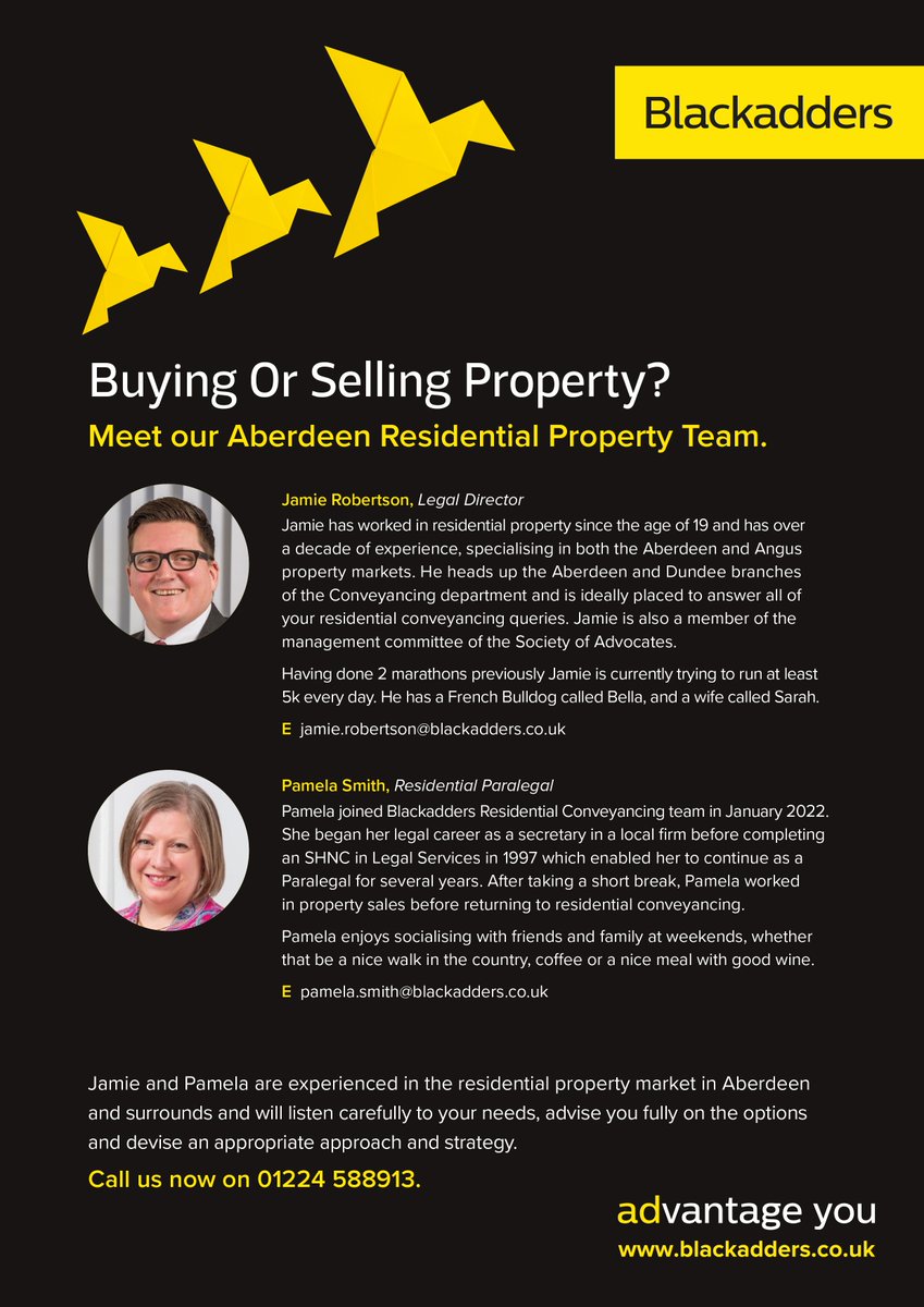 🏡Buying or Selling Property? 
Meet our Aberdeen Residential Property Team

📞01224 588913
➡️bit.ly/3sj0wgU

#BlackaddersProperty