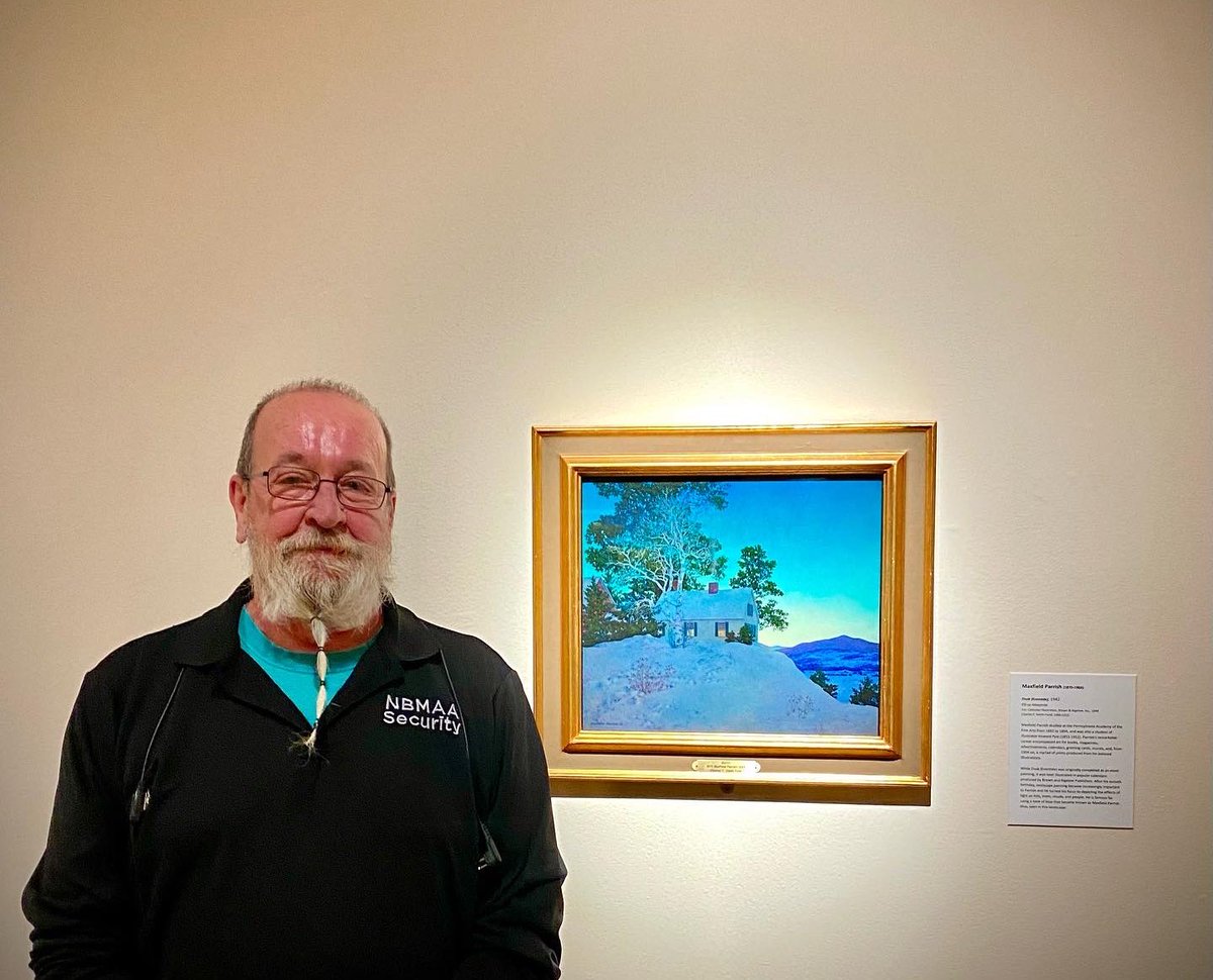 Lead security guard Tom Sturges gets a "Peaceful Easy Feeling" every time passes this Maxfield Parrish throughout the day. "I always come and look at this one. The first thing I see are the colors."

#FrontlineFriday #FrontlineFridays #nbmaa #maxfieldparrish