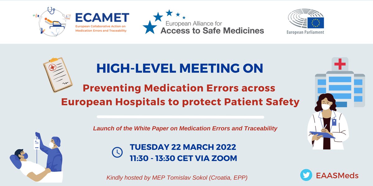 🇪🇺There is a high variability across the 27 Member States in terms of risk of suffering one #medication #error in acute care settings. #Health stakeholders from around the #EU will join us to discuss improvements to protect #patientsafety Register here: ℹ️ bit.ly/ECAMETevent