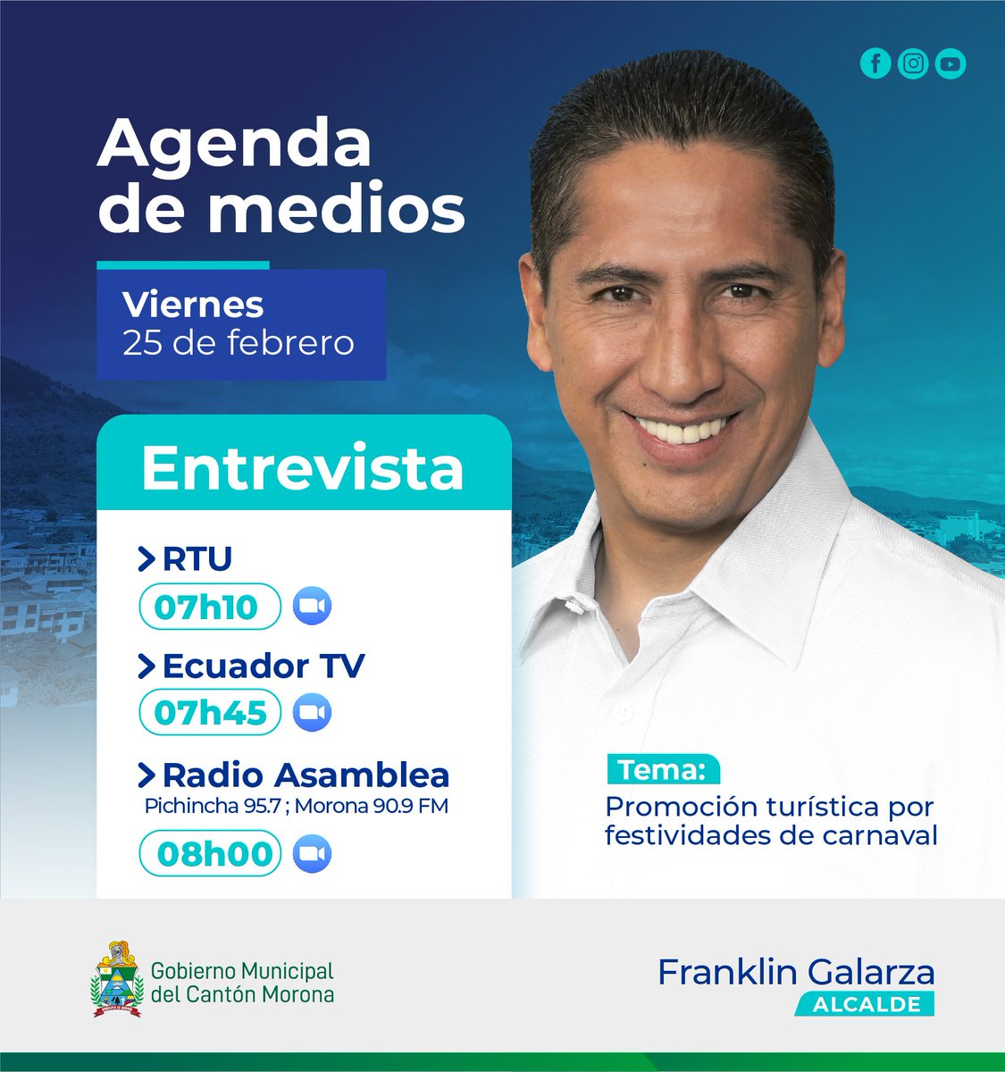 🗓️ Siga la agenda de medios 📻 en donde por segundo día consecutivo estaré realizando la promoción turística del Carnaval de la Guayusa y la Canela 2022.
