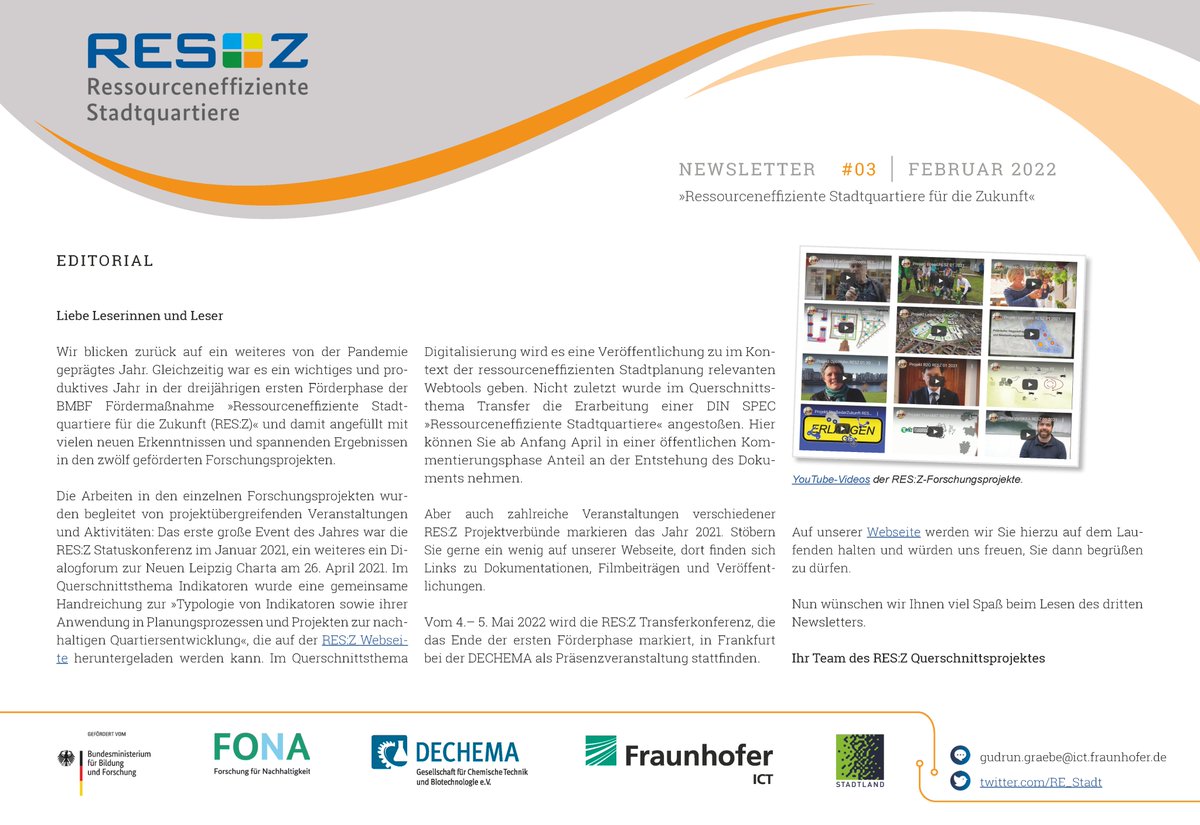 Schauen Sie rein! Der dritte RES:Z Newsletter gibt Einblicke in die Ergebnisse der 12 geförderten Forschungsprojekte im Jahr 2021: 
ressourceneffiziente-stadtquartiere.de/wp-content/upl…