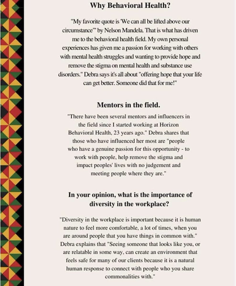 GIO_1941's tweet photo. CHAPTER MEMBER SPOTLIGHT: Debra Jefferson discusses culture and diversity in her role with Horizon Behavioral Health https://t.co/bDD7ZPMDuI