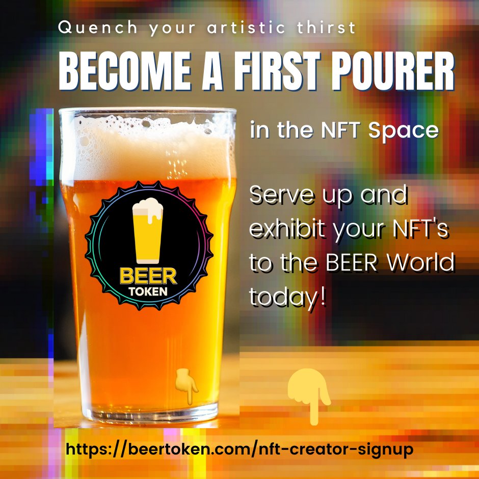 #NFTartists add art in 3 easy steps and win a little #BEERNANZA 🥳🤩🍻

😎Create a Profile
🖼️Upload your #NFTs 
🎯Link art to your #NFTmarket 

#NFTartist drawn daily Ends 28 Feb ⏰🤑

Start here 👇 
beertoken.com/nft-creator-si………

#NFTCommunity #NFTCreators #BEER $Beer #XLM #XRP