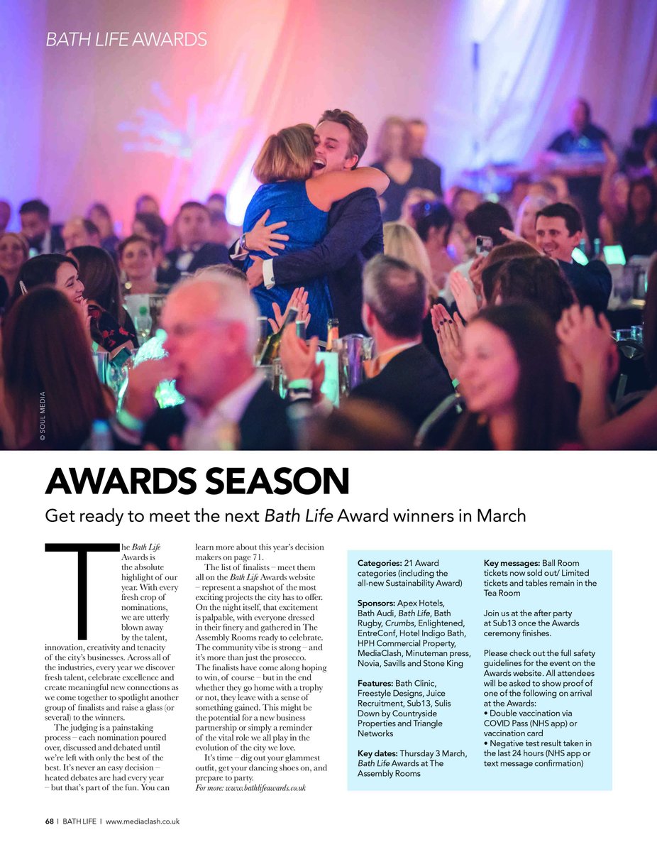 BathLifeMag's tweet photo. We CAN'T WAIT for the Bath Life Awards on Thursday 🥂

In the new issue we meet this year's esteemed judges, look ahead at what's to come on the big night and reflect on last year's celebrations - and get some outfit inspo 👠

https://t.co/Iy2Fe07IGg https://t.co/IK4yqO4xXR