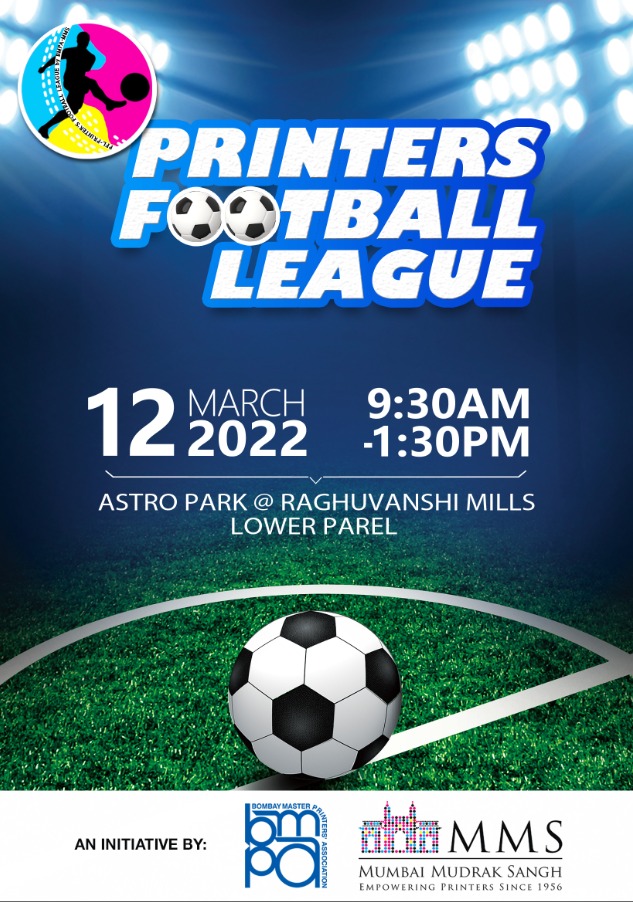 TheBmpa's tweet photo. Announcing PFL ⚽👟

#TeamBMPA and #TeamMMS are excited to kickstart a new sporting activity - PFL or Printers Football League.
 
Save the Date📅

Event info on the flyer and registration details to follow. 👇
 
#LetsDoMore #SportilyYours #KhelegaIndiaToJeetegaIndia https://t.co/ZIbmSem5D1