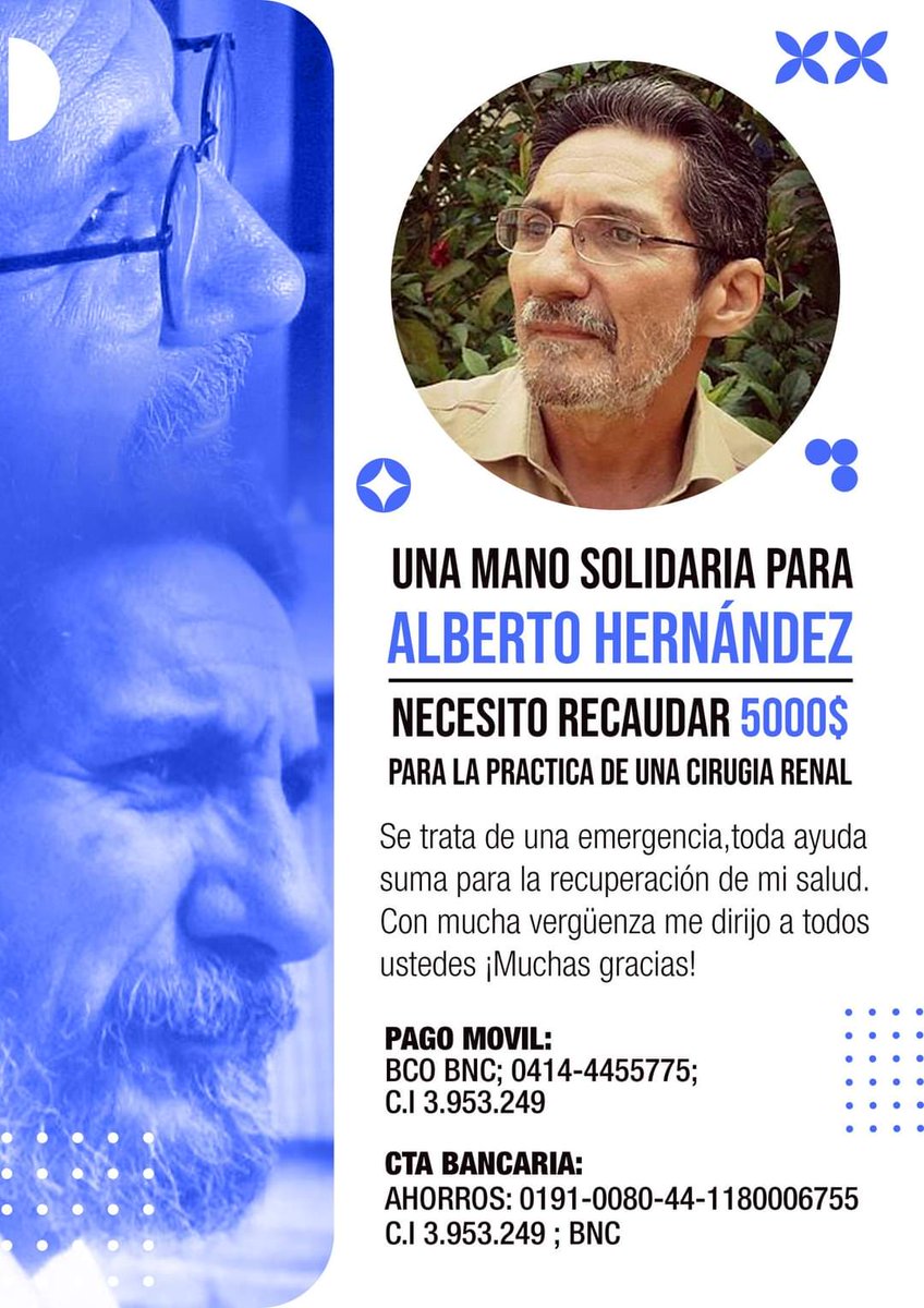 Alberto Hernández es uno de los más valiosos y prolíficos escritores venezolanos. Hoy necesita de la ayuda de todos. Si no te es posible colaborar de forma monetaria, puedes difundir esta información. Todos te lo agradeceremos.