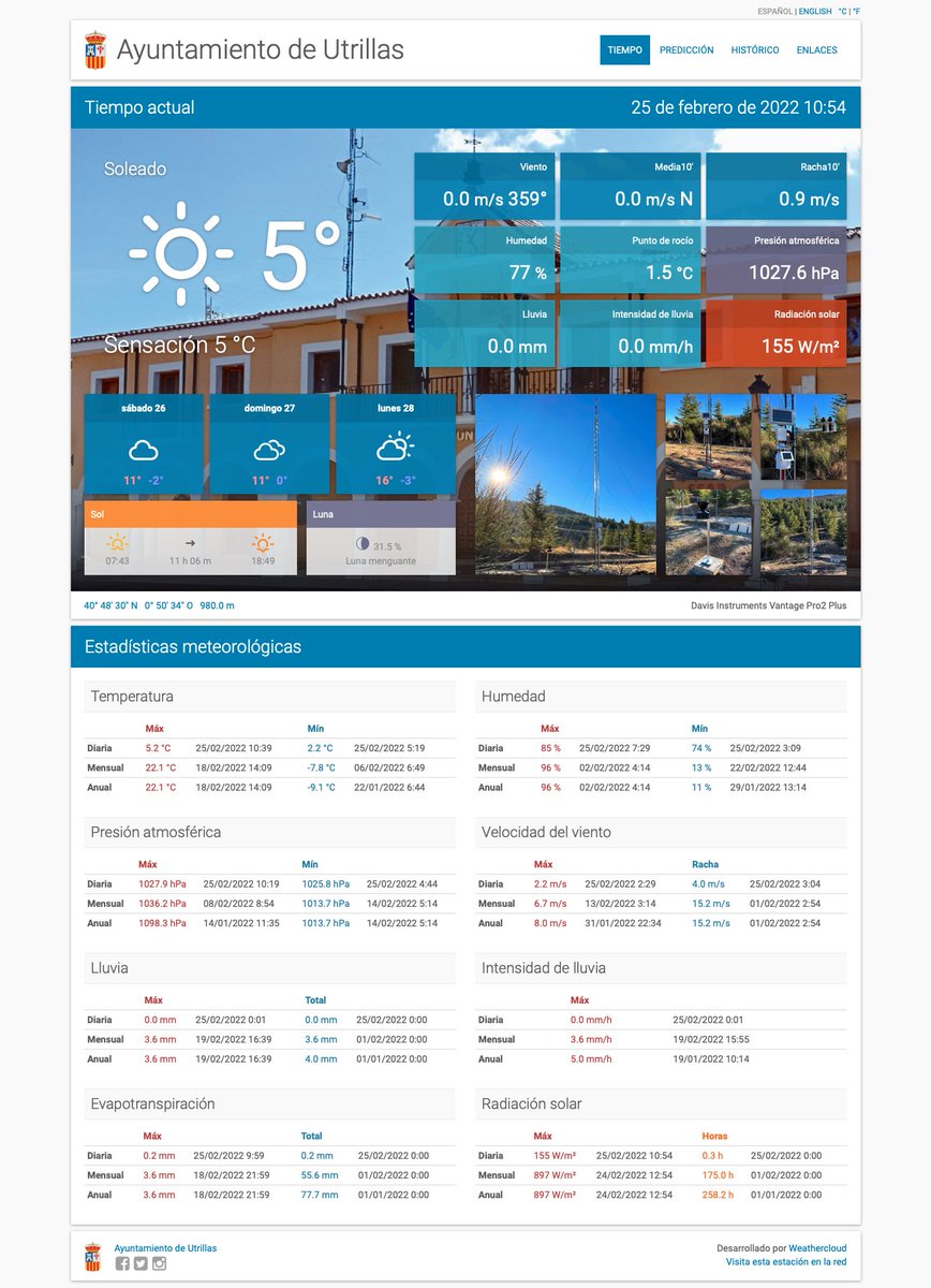 darrera_meteo's tweet photo. ✅ DARRERA installs the new #weather station of @AytoUtrillas.

📊 Citizens can check the current and historical data through the @Weathercloud online platform for municipalities 👉 https://t.co/69dchDZTuU

➡️ Learn more https://t.co/Gm2xycGYmc

#meteorology #davisinstruments https://t.co/HlIdrXXopf