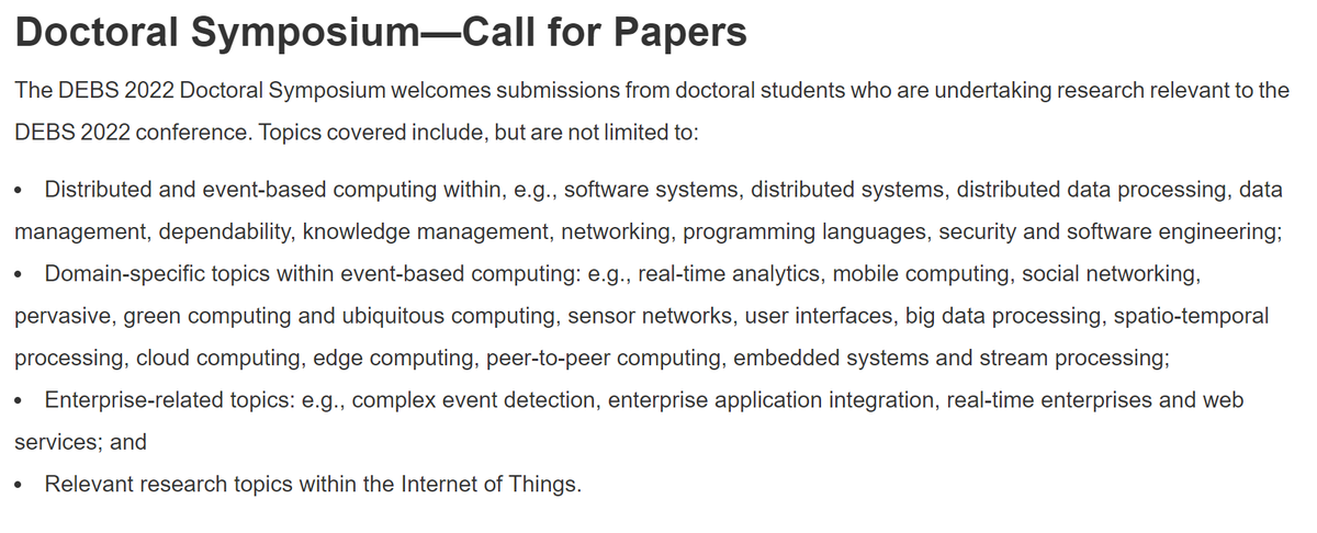 ACM_DEBS's tweet photo. #PhD students in distributed systems! Don't forget about the amazing opportunity of getting feedback on your ideas/work at DEBS'22. 

Find all details about how to submit here: https://t.co/9keHvoILKE https://t.co/UPtDPIrs7x