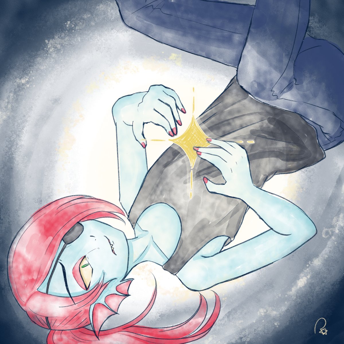 hekisui_rseki's tweet photo. #アンダイン版深夜の真剣お絵描き60分一本勝負
お題…『SAVE』

まよえるタマシイは、思い出す。+20min.

楽しく描かせて頂いておりました。
素敵な企画をありがとうございます！
#Undyne1HourDraw #Undertale https://t.co/yjIUFuH3Nx