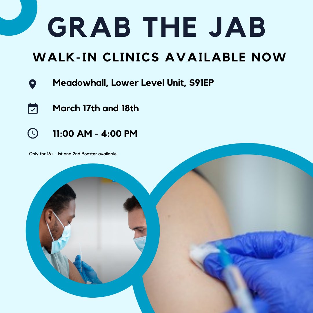 FaithstarLLP13's tweet photo. Grab the jab! 

Here's a list of walk-in vaccination clinics where you can get your jab with ease. 

Check out https://t.co/BUQS3eJeYD for more details. 

#covid #vaccination #vaccine #walkin #walkinvaccination #sheffield #covidsheffield #faithstarllp #diversecity https://t.co/0gMtexnPUE