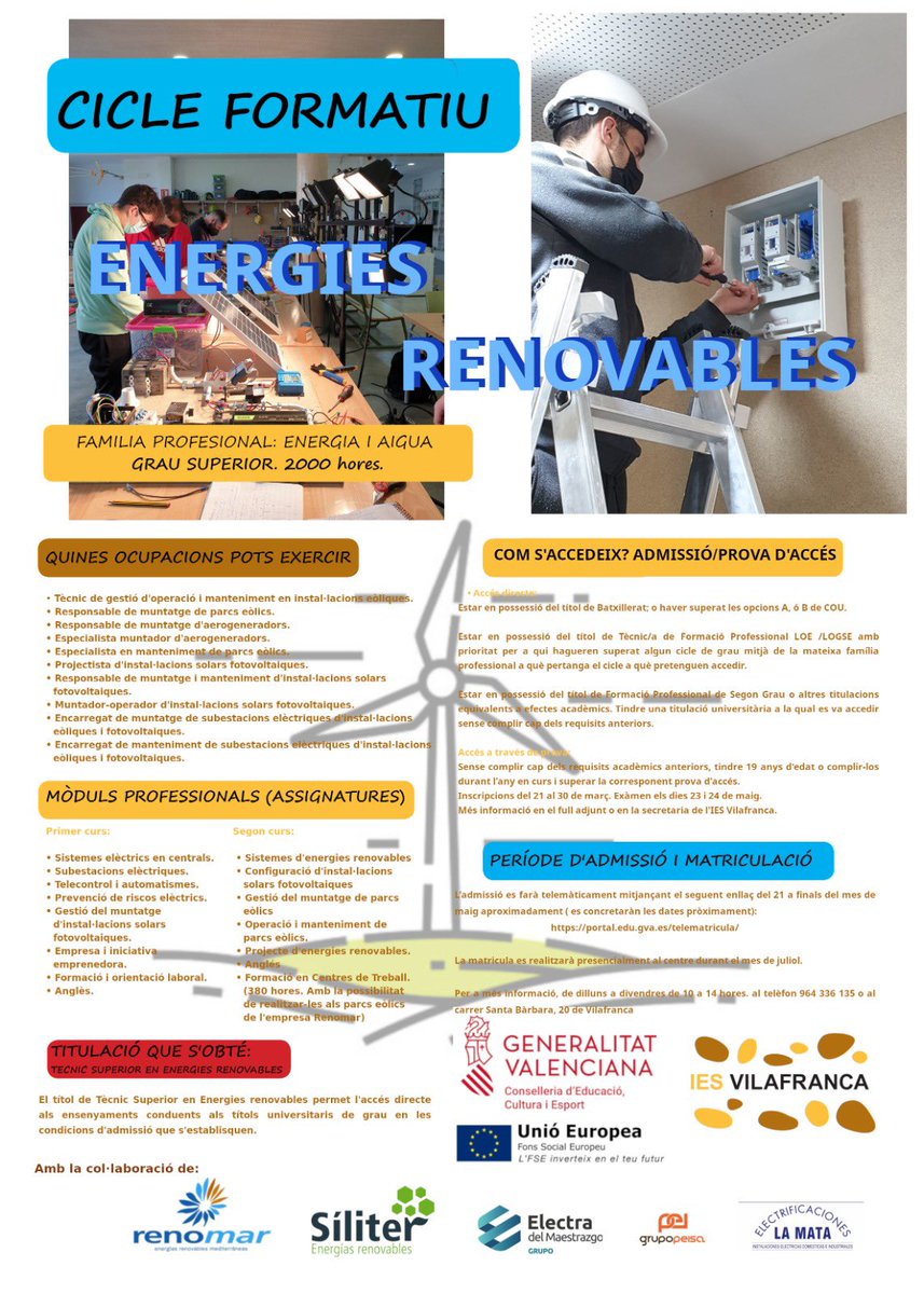 Orgullosos de haber sido elegidos proveedores de referencia para el Cicle Formatiu de #energiesrenovables del <a href="/iesvilafranca/">iesvilafranca</a> 👏🏽👏🏽
¡Para <a href="/grupo_peisa/">Grupo Peisa</a> es muy importante la #formacion de los jóvenes! 
¡Muchas gracias por confiar en nosotros! 💪🏼💪🏼💪🏼