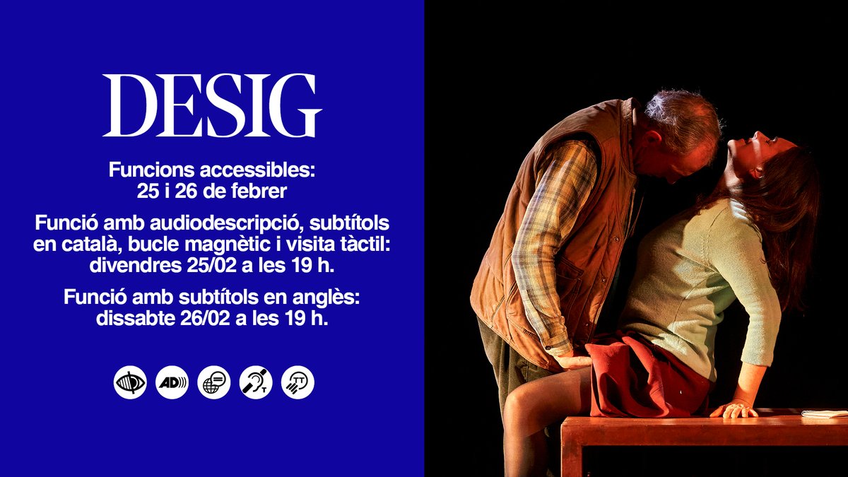 teatrenacional's tweet photo. 🦻 Celebrem el #DiaInternacionalImplantCoclear amb dues funcions accessibles de #DesigTNC.
· divendres 25/02 · 19h: funció amb audiodescripció, subtítols en català, bucle magnètic i visita tàctil
· dissabte 26/02 · 19h: funció amb subtítols en anglès
👉 https://t.co/rcCkAh8JYD https://t.co/H8FKyffqSh