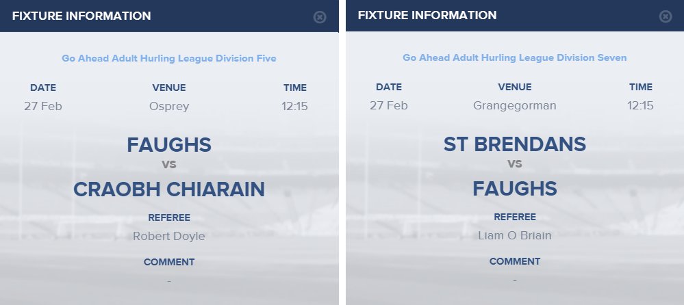 This weekend we have another attempt to launch the 138th season of Faughs hurling and the big honour now falls to our U13 teams who play the first official fixtures of 2022 on Sat.  Adult teams and U15s play on Sun.
Good luck all,have fun
#FagABealachAbú

faughs.ie/index.php/gala…