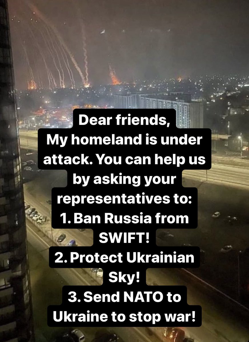 dsholkov's tweet photo. Dear friends, I’m Ukranian and you can help either by RT or if you can come on streets and ask your representatives to help in anyway. Sanctions wouldn’t save us from missiles, protecting our sky will. This is my hometown Kyiv  #BanRussiafromSwift #CloseTheSky #SendNatoToUkraine https://t.co/SDUwDcY3Fc