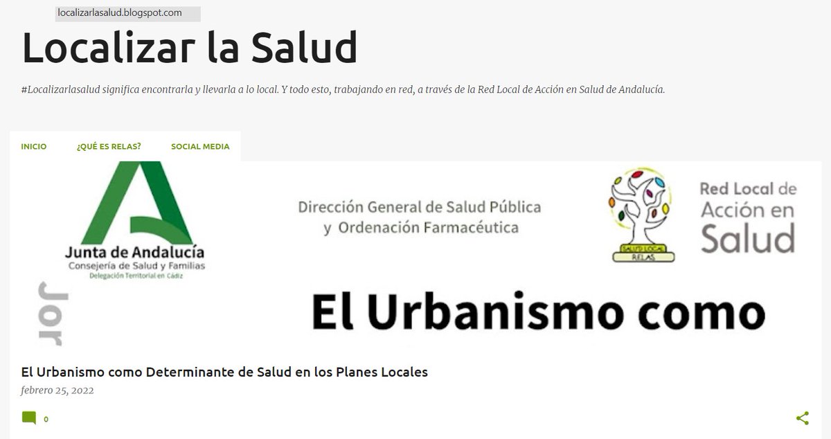 #urbanismosaludable
Nuevo Post en nuestro blog #localizarlasalud 
Hablamos de las Jornadas RELAS de la provincia de #Cádiz celebradas el 📆22-02-22, sobre el 'urbanismo como Determinante de la Salud'
localizarlasalud.blogspot.com/2022/02/el-urb…
@saludand @CadizJunta