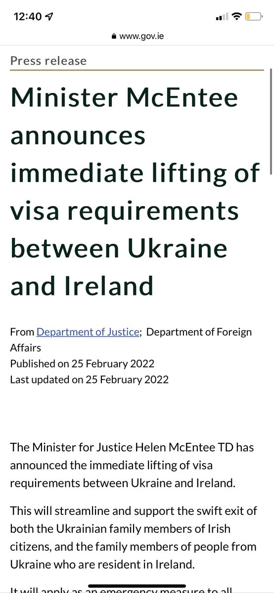 PadraigBelton's tweet photo. On a dark, sad day, a rare joy is Ireland waiving visa requirements for citizens of Ukraine. We are a diasporic country. It suits us to put some truth in the phrase Ireland of the welcomes. https://t.co/KdNUdEEe2I