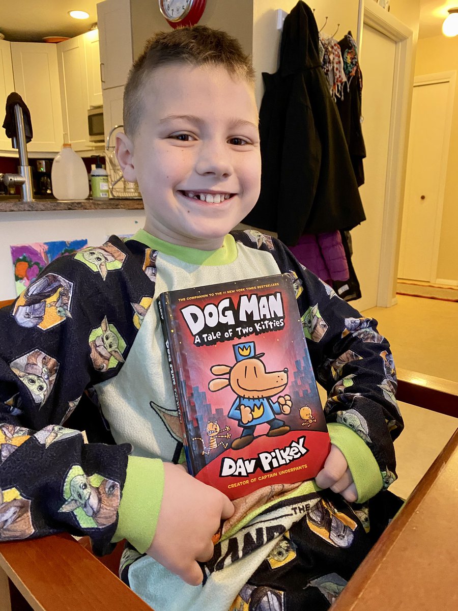ksteenstra's tweet photo. @pilkey_dav This guy was so engrossed in your work on the school bus ride home that he missed his stop. You must be doing something right! https://t.co/I3zcjhvjZr