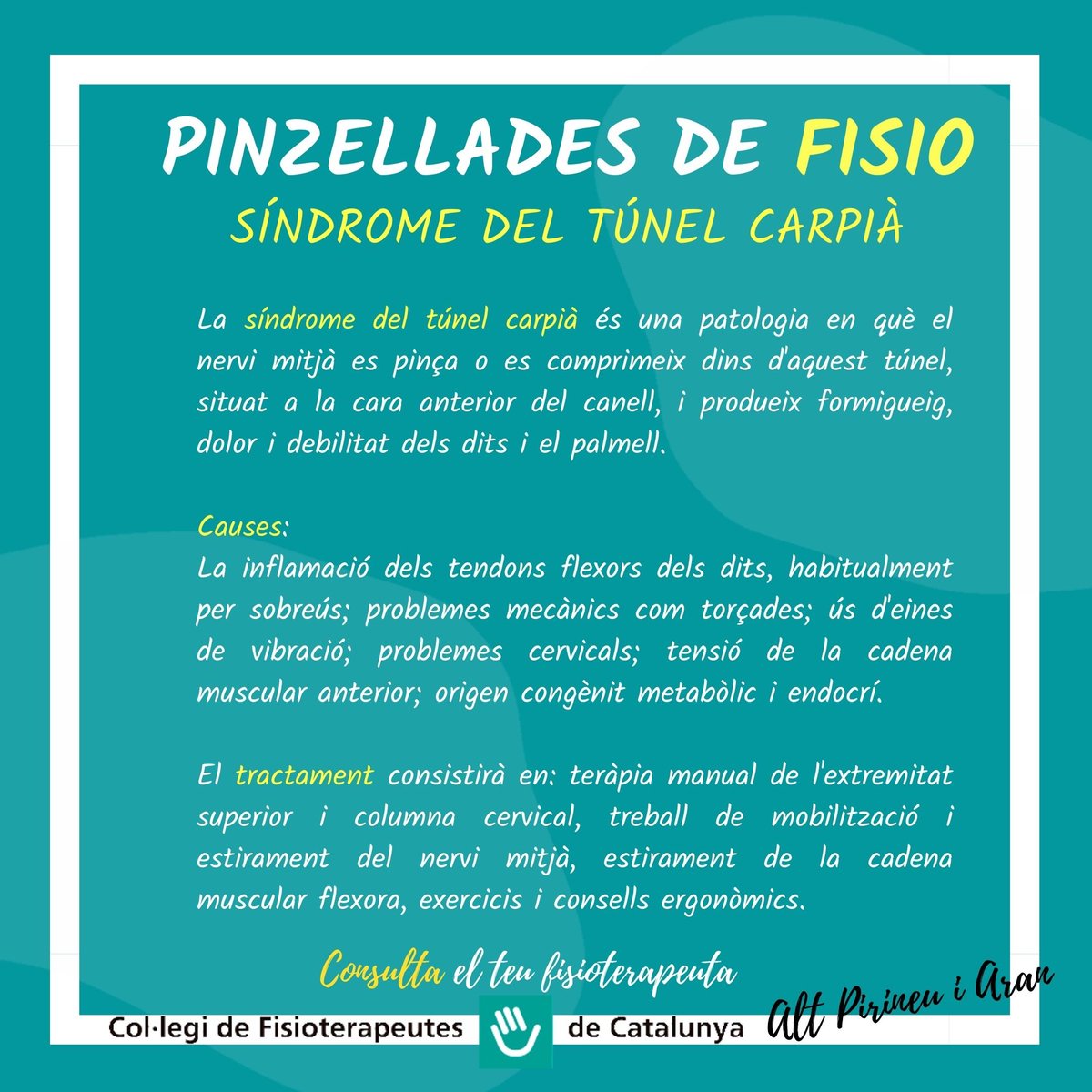 SÍNDROME DEL TÚNEL CARPIÀ <a href="/flaut4/">R9ser CKD</a> <a href="/colficat/">CFC</a> <a href="/salut_cat/">Salut</a> @colficatlleida <a href="/colficatcentral/">Secció Territorial de la Catalunya Central del CFC</a> @colficatebre <a href="/radioseu/">RàdioSeu</a> @fshlaseu
#fisioteràpia #fisioterapia
