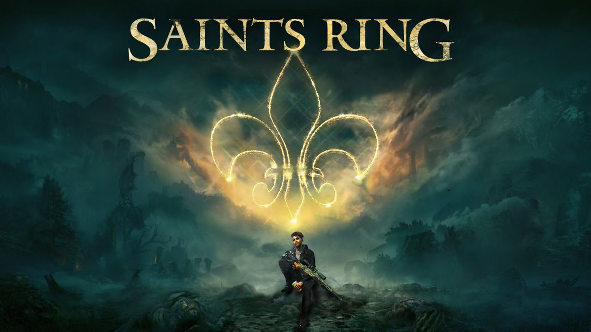 Elden Ring artwork but replacing the main character with The Boss from Saints Row, the title reads "Saints Ring" 