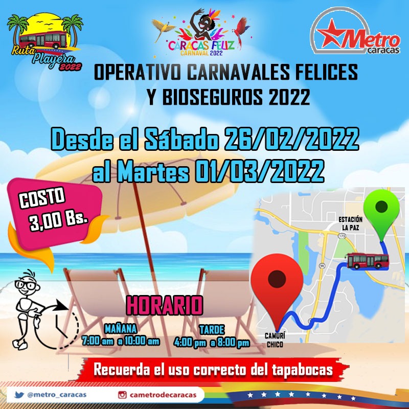 Metro de Caracas dispone de Ruta Playera de carnaval hasta este martes