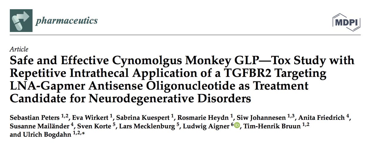 AignerLudwig's tweet photo. A further step towards a clinical study with a novel Anti-TGF-beta medication:  Safe and Effective Cynomolgus Monkey GLP-Tox Study with Repetitive Intrathecal Application of a TGFBR2 Targeting LN… https://t.co/qePBIXP7YF https://t.co/sv2zlZL8sE