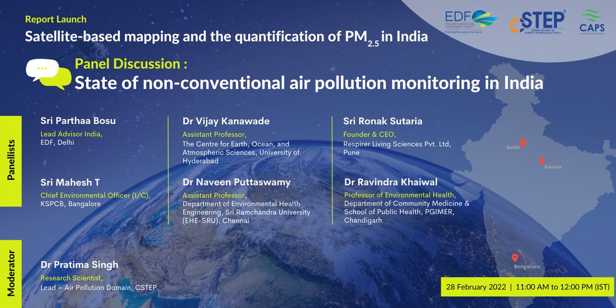 We're happy to introduce our eminent #panellists for the #session on non-conventional #AirPollution #monitoring , which will happen right after the #ReportLaunch. 
@EnvDefenseFund @DPCC_pollution @UPPCBLKO
@Kspcbkarnataka @prats_phoenix @PadmavatiKulka1
@jyosreekanth
