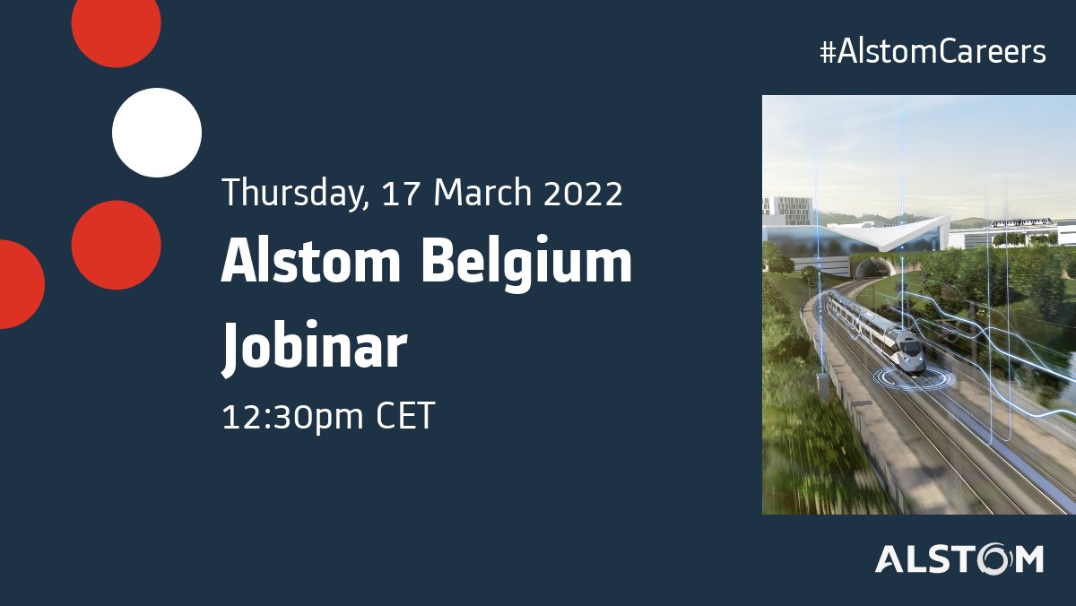 Alstom's tweet photo. 📅 We are recruiting in Belgium! Want to make a concrete difference for the sustainable mobility and the planet ? 

Register to our jobinar on March 17, 2022 : 
👉https://t.co/0g3XFKu4BI

#AlstomCareers #hiring https://t.co/hjdlB4N2z6