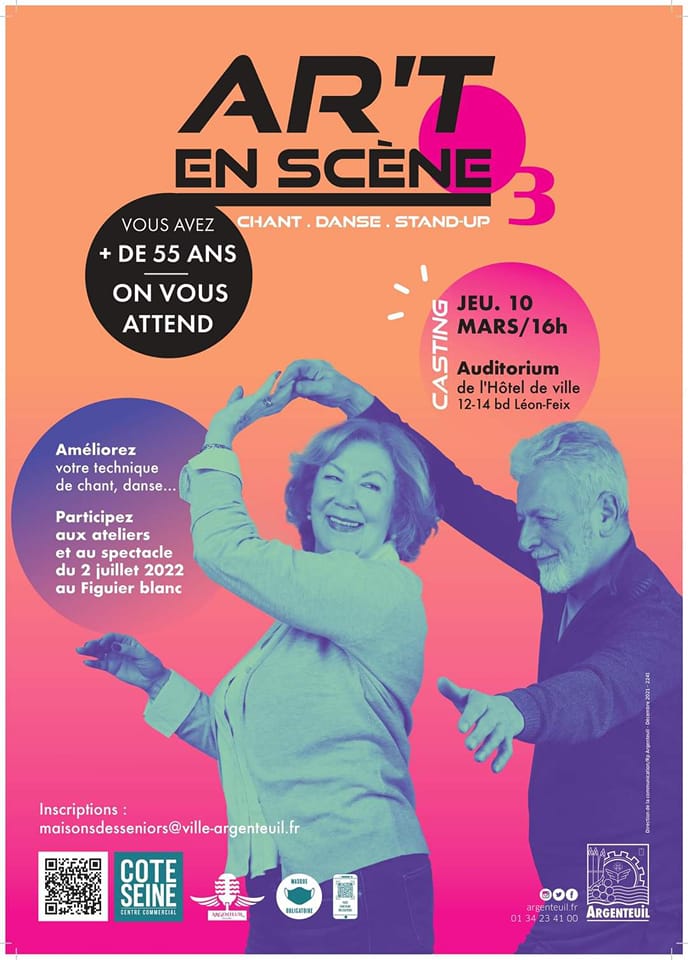 VilleArgenteuil's tweet photo. 💃AR'T EN SCÈNE saison 3🎤
Le grand concours de talents #chant, #danse et #StandUp de la Ville d'Argenteuil est de retour et s'ouvre aux + de 55 ans !
ℹ infos et inscriptions https://t.co/7Lff90hS4s
#Argenteuil #ArtEnScène #AES3 https://t.co/rUv3TStu2P