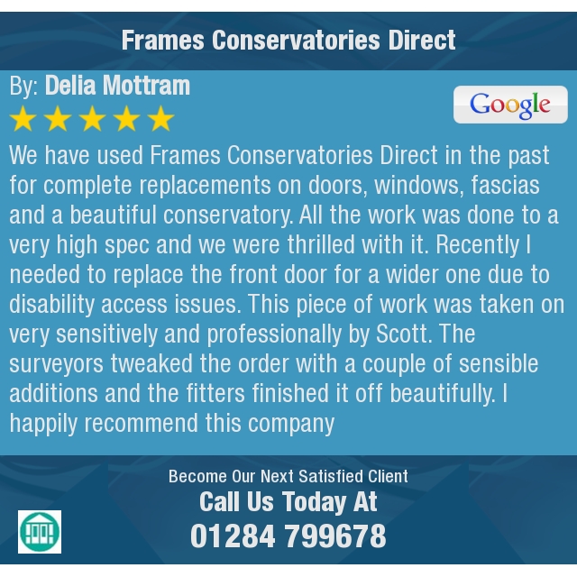 5 Star: Delia M. "We have used Frames Conservatories Direct in the past for complete replacements on doors,..." bit.ly/3wyQ7wB
