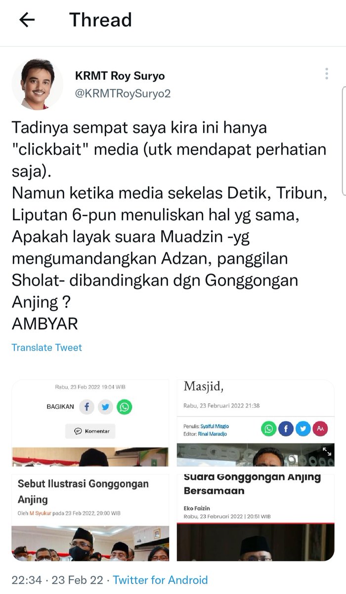 Setelah Laporan kami DITOLAK kemarin, Sore tadi ada Twit bahwa Laporan Sdr DZF -yg mengatasnamakan 'Masyarakat Indonesia' dan GP Ansor- DITERIMA di Polda Metrojaya, Jum'at 25/02/22
(Mempersoalkan KALIMAT TANYA di Twit saya)
InsyaaAllah Kita Hadapi Bersama
BISMILLAHIRRAHMANIRRAHIM