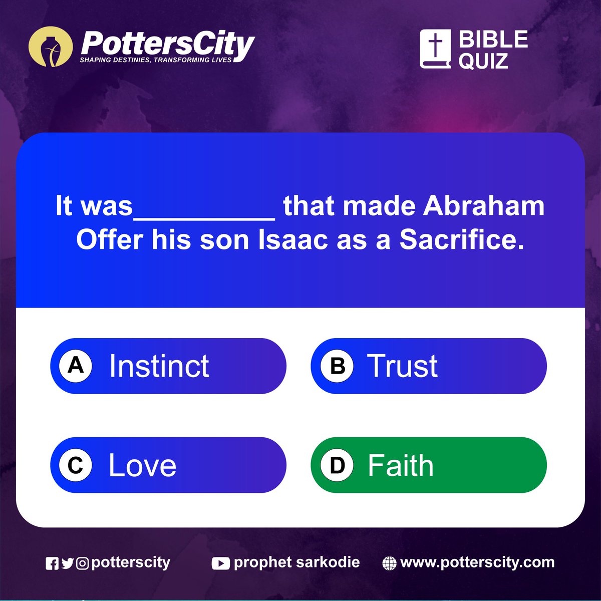 PottersCity's tweet photo. POTTERS TRIVIA!!!!!!!
Thank you for your participation in today's quiz, we will announce winners later in the day.
See you same time next-week, and May your divine multiplication never ceased in Jesus Name.
#PottersTrivia
#PottersCity
#Divinemultiplcation https://t.co/QBtBbSpE25