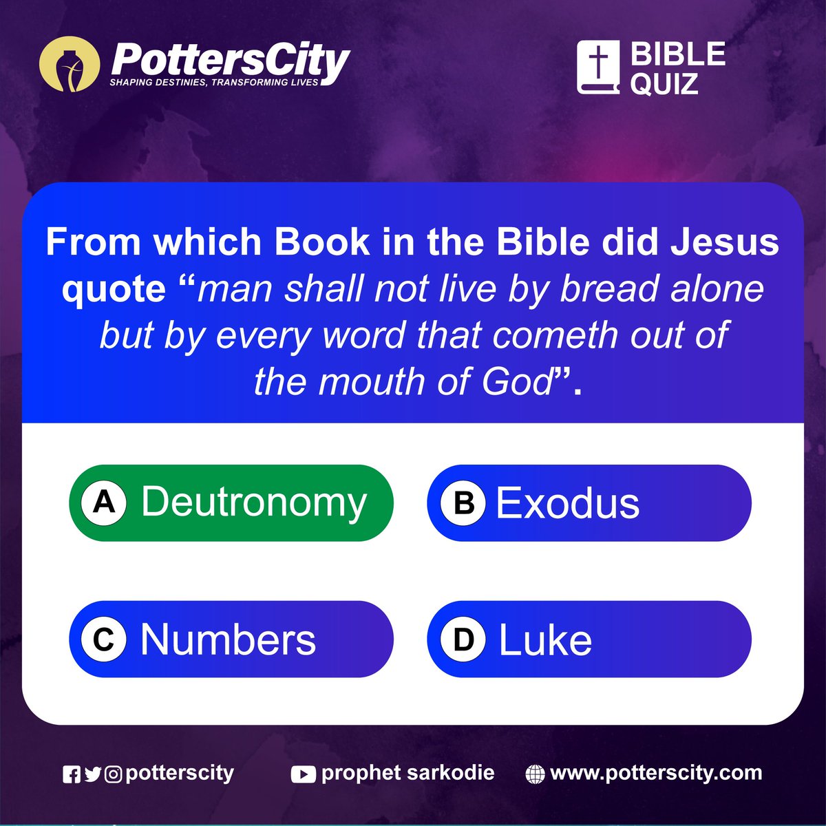 PottersCity's tweet photo. POTTERS TRIVIA!!!!!!!
Thank you for your participation in today's quiz, we will announce winners later in the day.
See you same time next-week, and May your divine multiplication never ceased in Jesus Name.
#PottersTrivia
#PottersCity
#Divinemultiplcation https://t.co/QBtBbSpE25