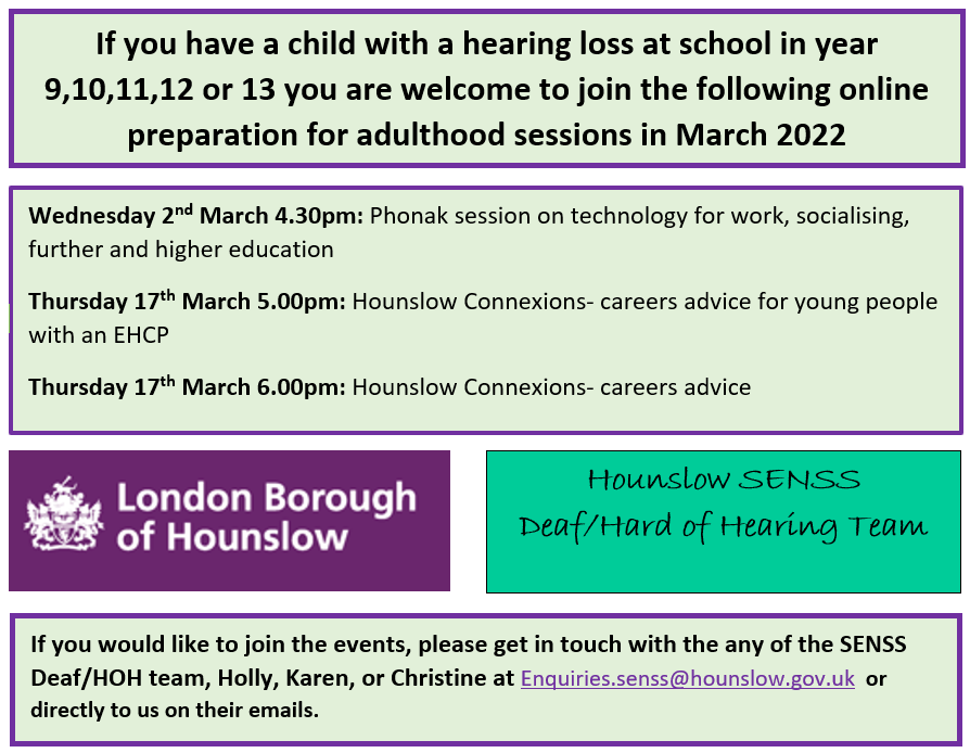 The Hounslow Hard of Hearing Team are launching a series of online sessions to discuss how hearing aid wearers can prepare their transition to adult audiology services!