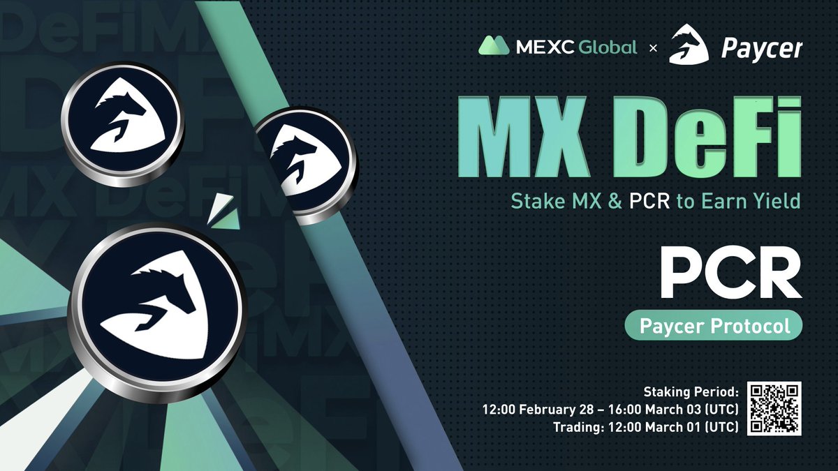 MEXC's tweet photo. 📈MEXC will list @paycerprotocol in the Innovation Zone under PCR/USDT pair at 12:00 on Mar 1 (UTC).
🔨Launching the new MX DeFi - Stake $MX or $PCR to earn liquidity yield on $PCR
Details: https://t.co/8pCmT1C7sz
💚Sign up: https://t.co/9v8MpnQjbS
#PaycerProtocol #MEXCGlobal https://t.co/WHf2N8DMul