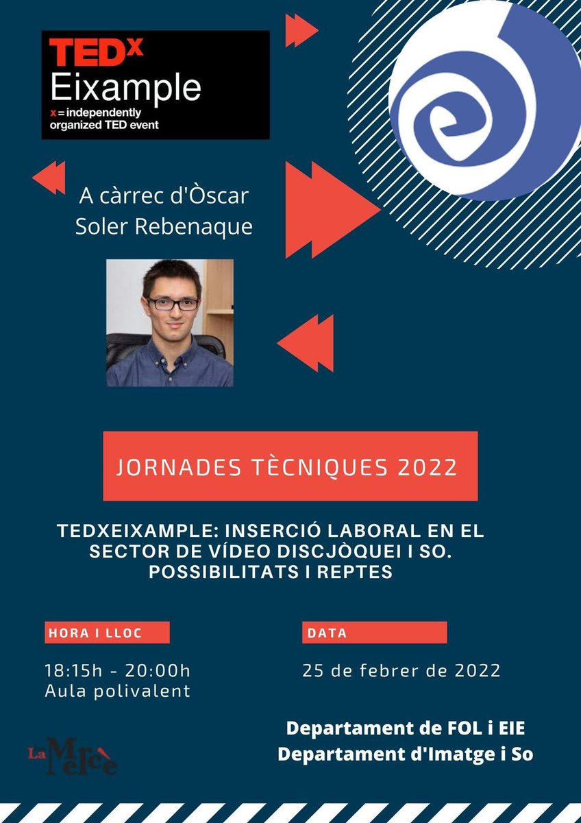ciberespiral's tweet photo. 📢Avui divendres #25Febrer @oscsolreb_oscar de secretària tècnica d'Espiral 🌀 participarà en una ponència a l'Institut Mare de Déu de la Mercè, Barcelona.
#CFGM (Cicles formatius de grau mitjà) de VDJ. Possibilitats i reptes. #FP #FOL #EIE https://t.co/OVaBVhaZRq