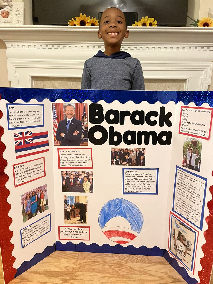 Jonezn80's tweet photo. Aiden’s #BlackHistoryMonth project @DpsSpring Blacks in Wax Museum!! @BarackObama https://t.co/Zxu38KlGP0