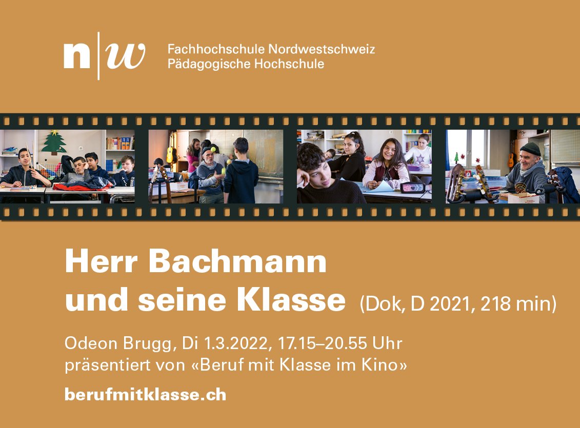 «Beruf mit Klasse im Kino»: mit dieser Reihe möchte die PH FHNW Diskussionen über die Rolle der Institution Schule und der Lehrperson anregen. Am 1. März um 17.15 Uhr in Brugg: HERR BACHMANN UND SEINE KLASSE (D 2021) #lehrer #brugg #kino #fhnw