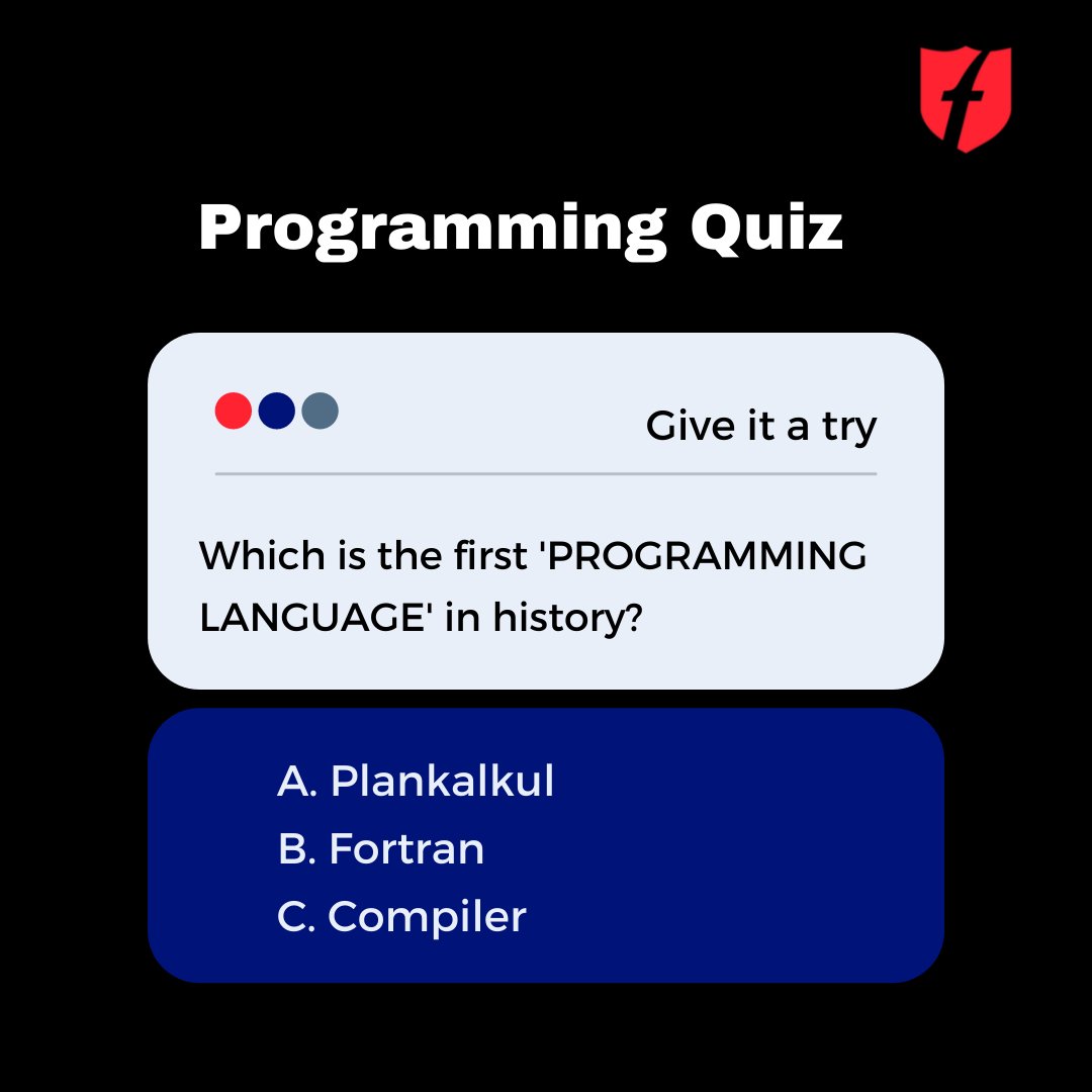 function_up's tweet image. Guess Karo..! What according to you is the first programming language in history?
#functionup #quiz #programmingquiz #programming #code #coder #coderlife #coding #codingquiz #tech #techcareer