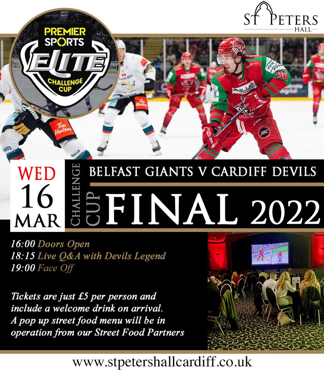 St_Peters_Hall's tweet photo. 🏆CHALLENGE CUP FINAL 🏒

@BelfastGiants v @cardiffdevils Live Screening Event for the 2022 Challenge Cup Final

If your not heading to Belfast, we have the next best thing for you here.

#letsgodevils 

https://t.co/hvN3FK7Jxn https://t.co/ddGdlg94E5