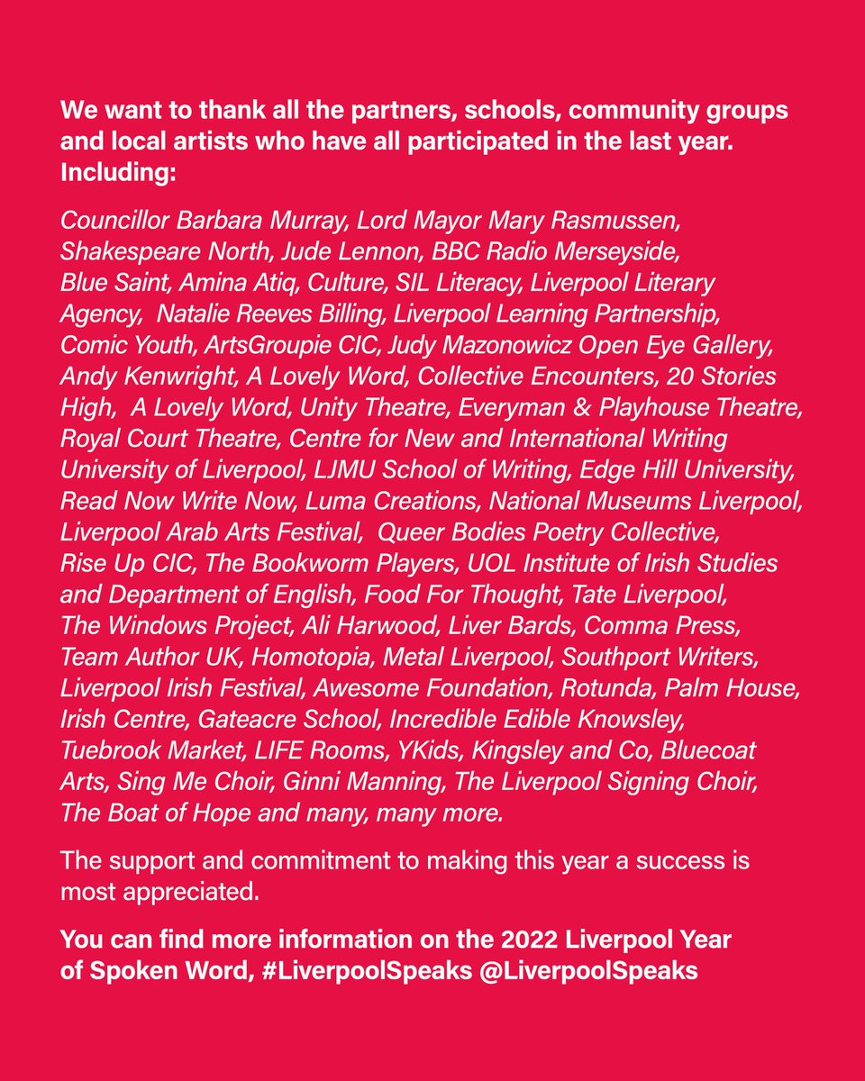 LiverpoolWrites (@liverpoolwrites) on Twitter photo Our timetable for tomorrows event <a href="/Lpoolcentlib/">Liverpool Central Library and Archives</a> 11 till 4pm FREE Celebration and handover from
#LiverpoolWrites to #LiverpoolSpeaks
Please share with your partners Our timetable for tomorrows event <a href="/Lpoolcentlib/">Liverpool Central Library and Archives</a> 11 till 4pm FREE Celebration and handover from
#LiverpoolWrites to #LiverpoolSpeaks
Please share with your partners
