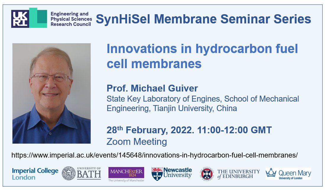 Qilei Song (@qileisong) on Twitter photo You are welcome to join our EPSRC Progamme Grant SynHiSel seminar next week. Prof Michael Guiver will deliver an online seminar on fuel cell membranes. <a href="/ImperialChemEng/">Imperial ChemEng</a> <a href="/ElectrochemICL/">Imperial College Electrochemistry Network</a> More details and Zoom link: imperial.ac.uk/events/145648/… You are welcome to join our EPSRC Progamme Grant SynHiSel seminar next week. Prof Michael Guiver will deliver an online seminar on fuel cell membranes. <a href="/ImperialChemEng/">Imperial ChemEng</a> <a href="/ElectrochemICL/">Imperial College Electrochemistry Network</a> More details and Zoom link: imperial.ac.uk/events/145648/…