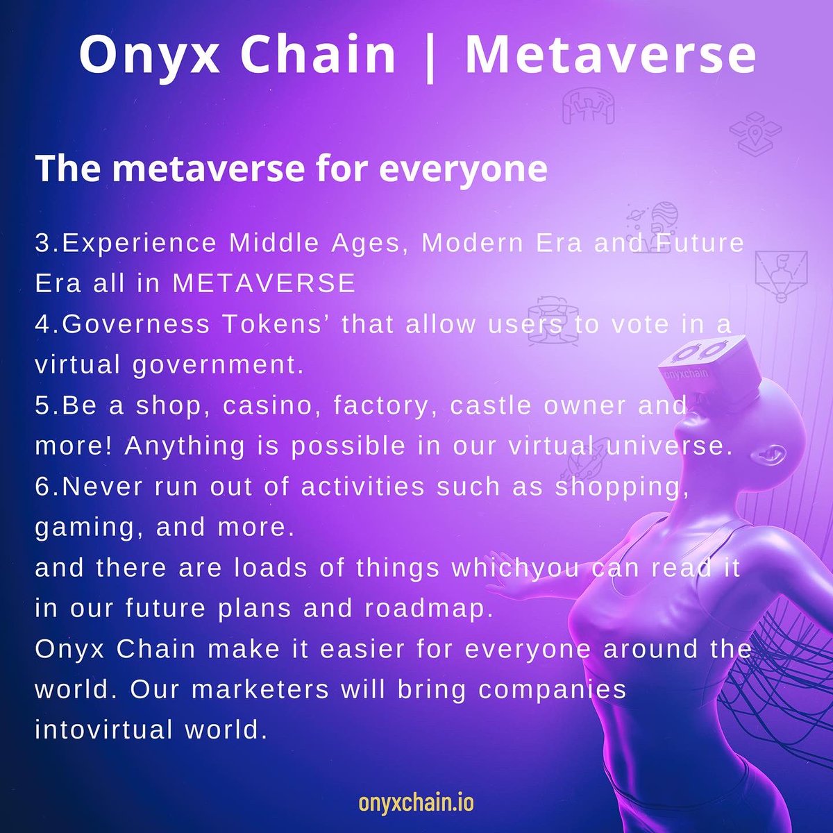 onyxchain_io's tweet photo. Onyx Chain Metaverse is new revolutionary plans! The engineers and developers to top our CEO. Everyone in the Onyx lab on this great platform. #metaverse #nfts #nft #cryptocurrency #crypto https://t.co/kwB0WAgWWn