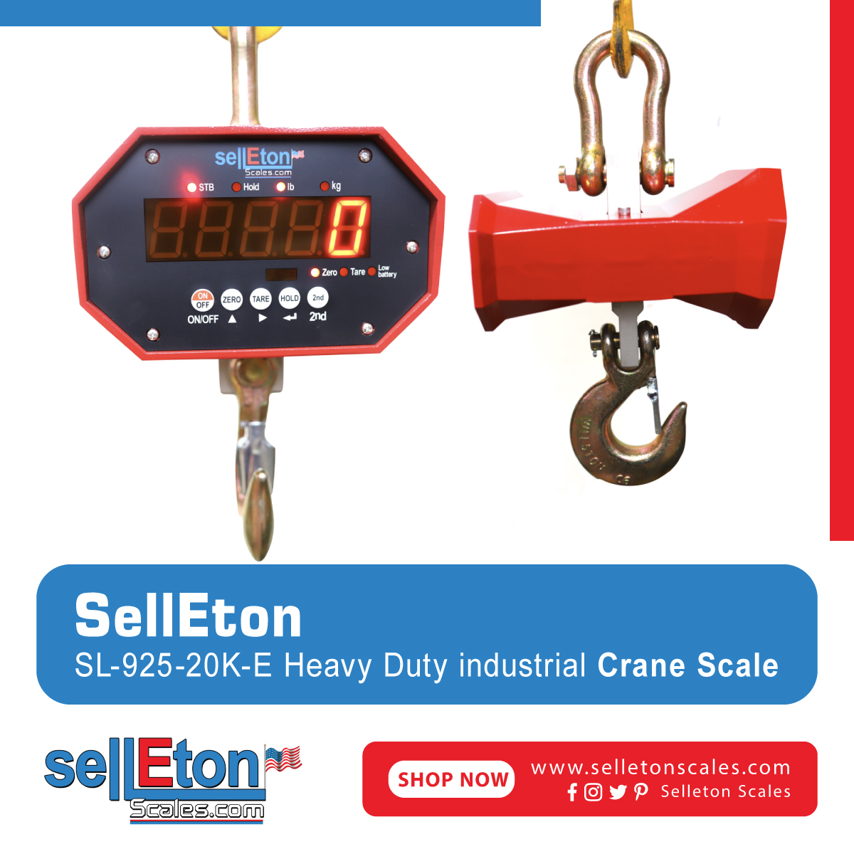 Selleton Industrial Wireless Crane Scale 300 Ft Range Hanging Scale 20,000 Lbs X 5 Lb 
