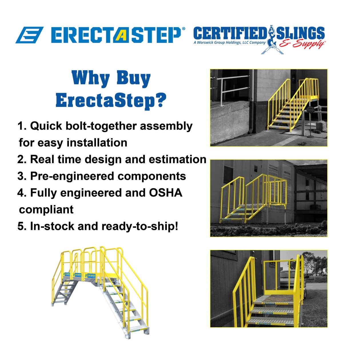 Why buy <a href="/ErectaStep/">ErectaStep</a>? We have five reasons for you right here! And for more information about Erectastep, and all the in-stock solutions we can offer you, call our sales team today 800-486-5542 or email us at sales@certifiedslings.com #erectastep #certifiedslings #workplacesafety