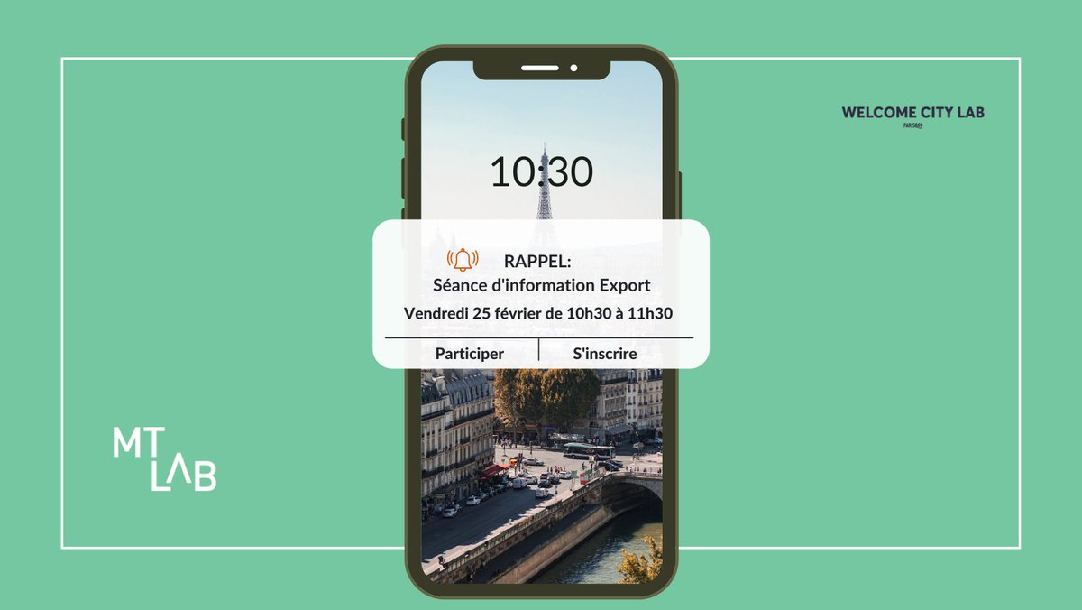 🔔  Rappel: Nous organisons une séance d’information pour le programme Export - Du Québec vers la France 🚀

Rendez-vous sur zoom de 10h30 à 11h30 avec le @welcomecitylab!

Il est encore temps de vous inscrire ici: bit.ly/3piba5D