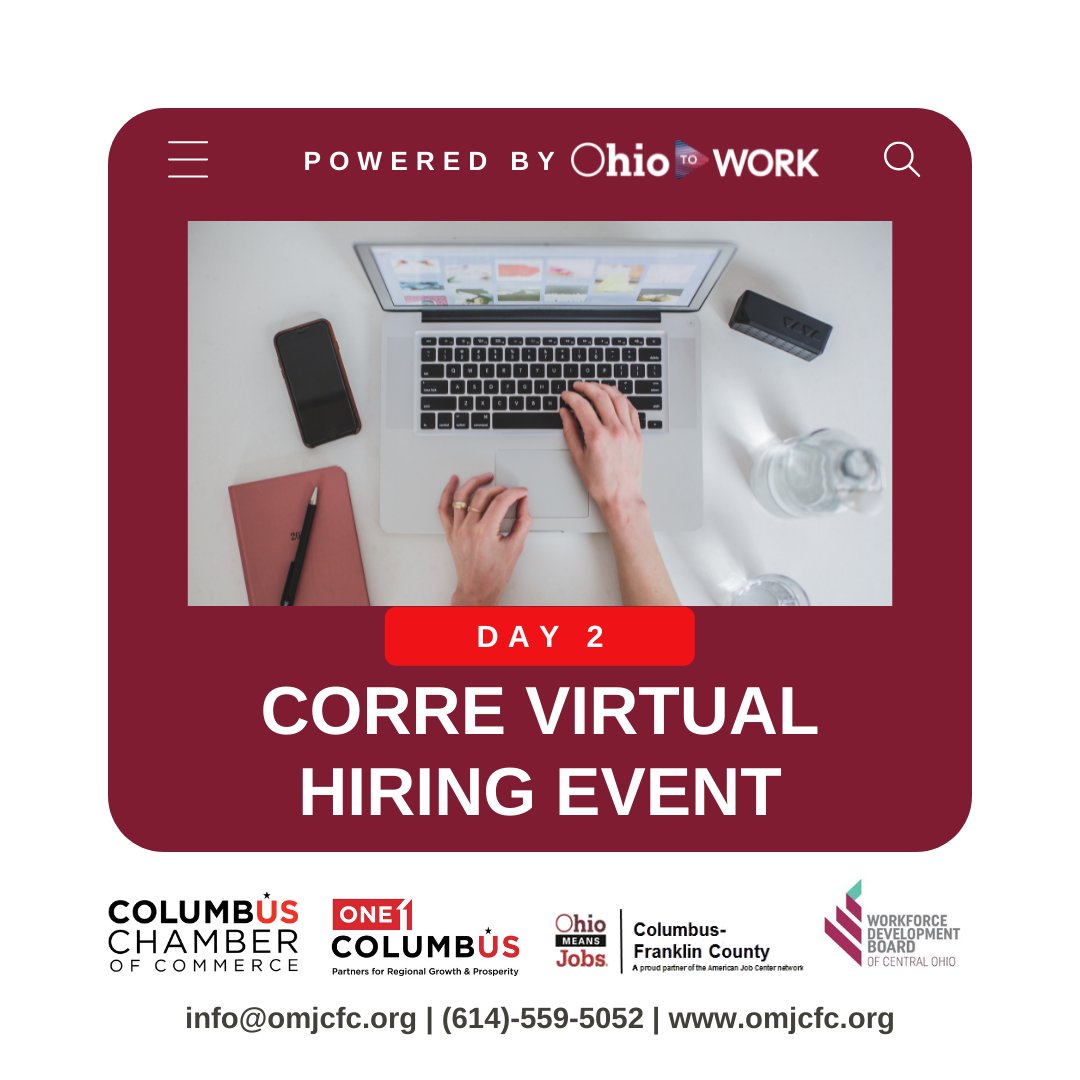 OMJCFC's tweet photo. Whoo, for CORRE Virtual Hiring Event Day 2! π You can login now for access to employers, community resources, and training providers - all from the comfort of your home!
Visit https://t.co/MXoeAHwTLC to register for CORRE!
#OMJCFC #CareerGoals #CORRE https://t.co/Lk2pCi3wSr
